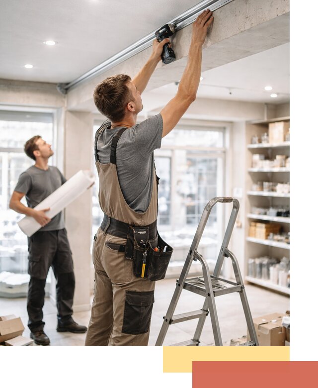 Монтаж натяжных потолков в магазине в Новокуйбышевске