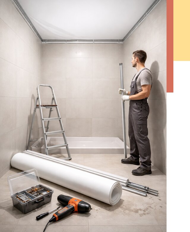 Монтаж натяжного потолка в санузле в Новокуйбышевске от 1895 руб. — ОТДЕЛОЧНИК-Нвб