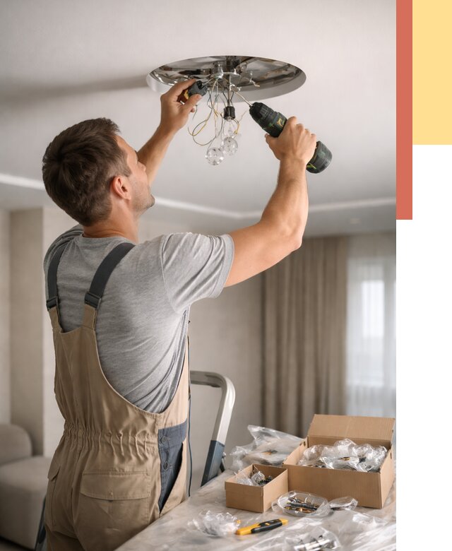 Установка люстры в натяжной потолок в Новокуйбышевске от 1229 руб. | Быстро и недорого — ОТДЕЛОЧНИК-Нвб