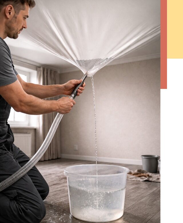 Слив воды с натяжного потолка в Новокуйбышевске от 2561 руб. быстро и недорого | ОТДЕЛОЧНИК-Нвб