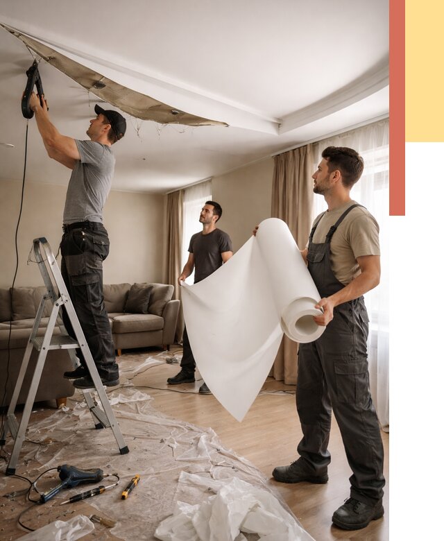 Замена полотна натяжного потолка в Новокуйбышевске от 9730 руб. быстро и недорого | ОТДЕЛОЧНИК-Нвб