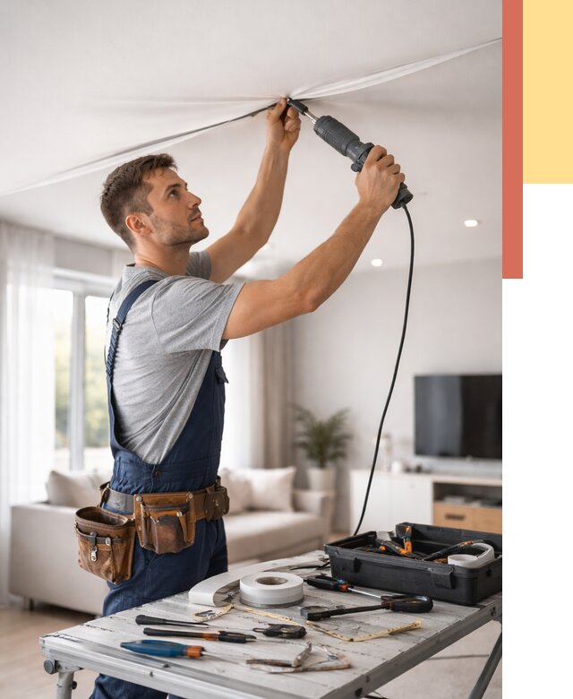 Ремонт натяжных потолков в Новокуйбышевске от 9730 руб. под ключ — ОТДЕЛОЧНИК-Нвб