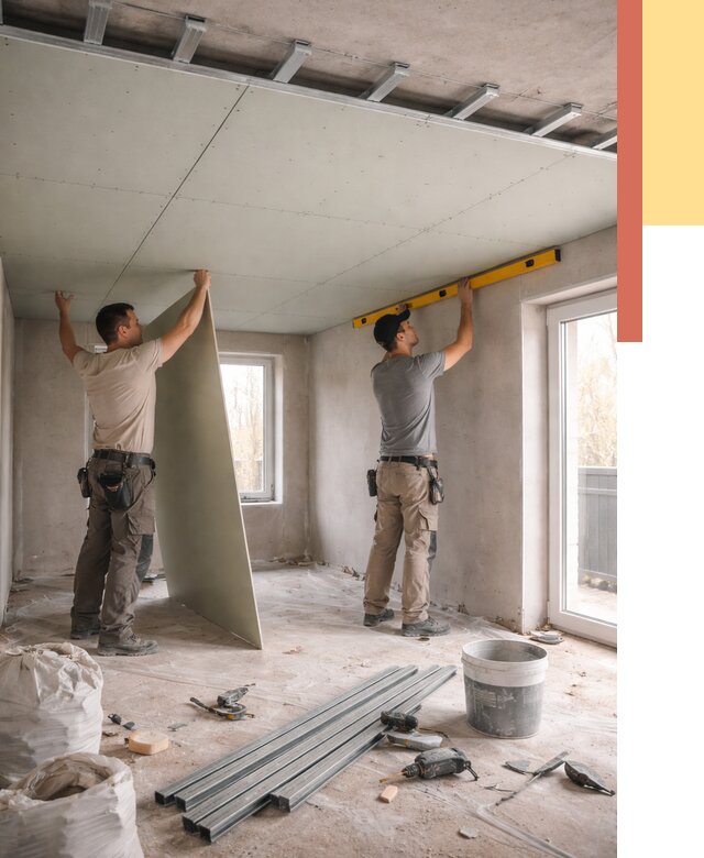 Одноуровневый потолок из гипсокартона в Новокуйбышевске от 768 руб. — монтаж под ключ | ОТДЕЛОЧНИК-Нвб