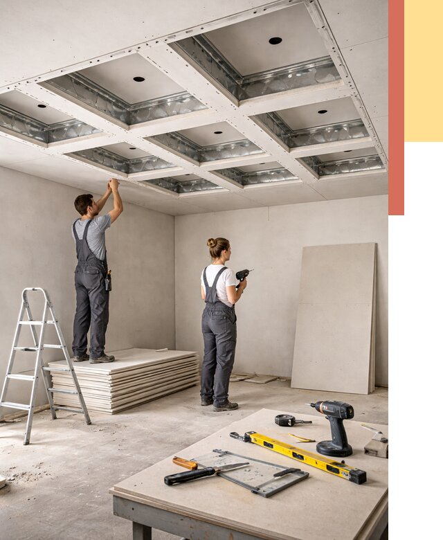 Кессонный потолок из гипсокартона в Новокуйбышевске от 1895 руб. — монтаж и под ключ | ОТДЕЛОЧНИК-Нвб