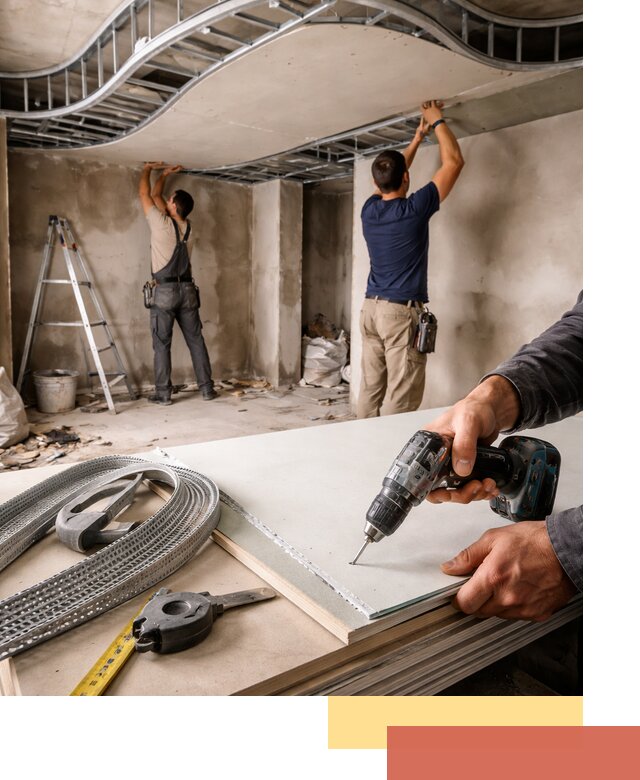 Криволинейный потолок из гипсокартона в Новокуйбышевске — монтаж и отделка