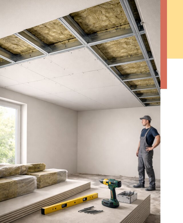 Звукоизоляция потолка ГКЛ в Новокуйбышевске от 973 руб. — монтаж под ключ | ОТДЕЛОЧНИК-Нвб