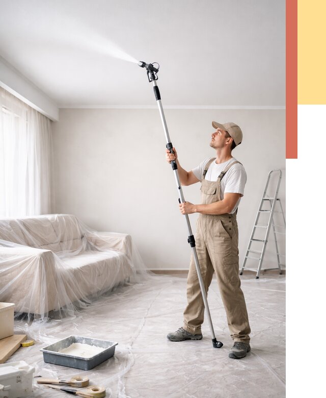 Покраска потолка краскопультом в Новокуйбышевске от 4609 руб. быстро и недорого | ОТДЕЛОЧНИК-Нвб