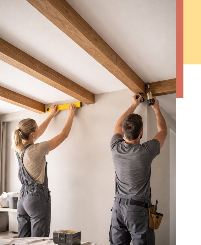 Монтаж декоративных балок на потолок в Новокуйбышевске от 4302 руб. — ОТДЕЛОЧНИК-Нвб